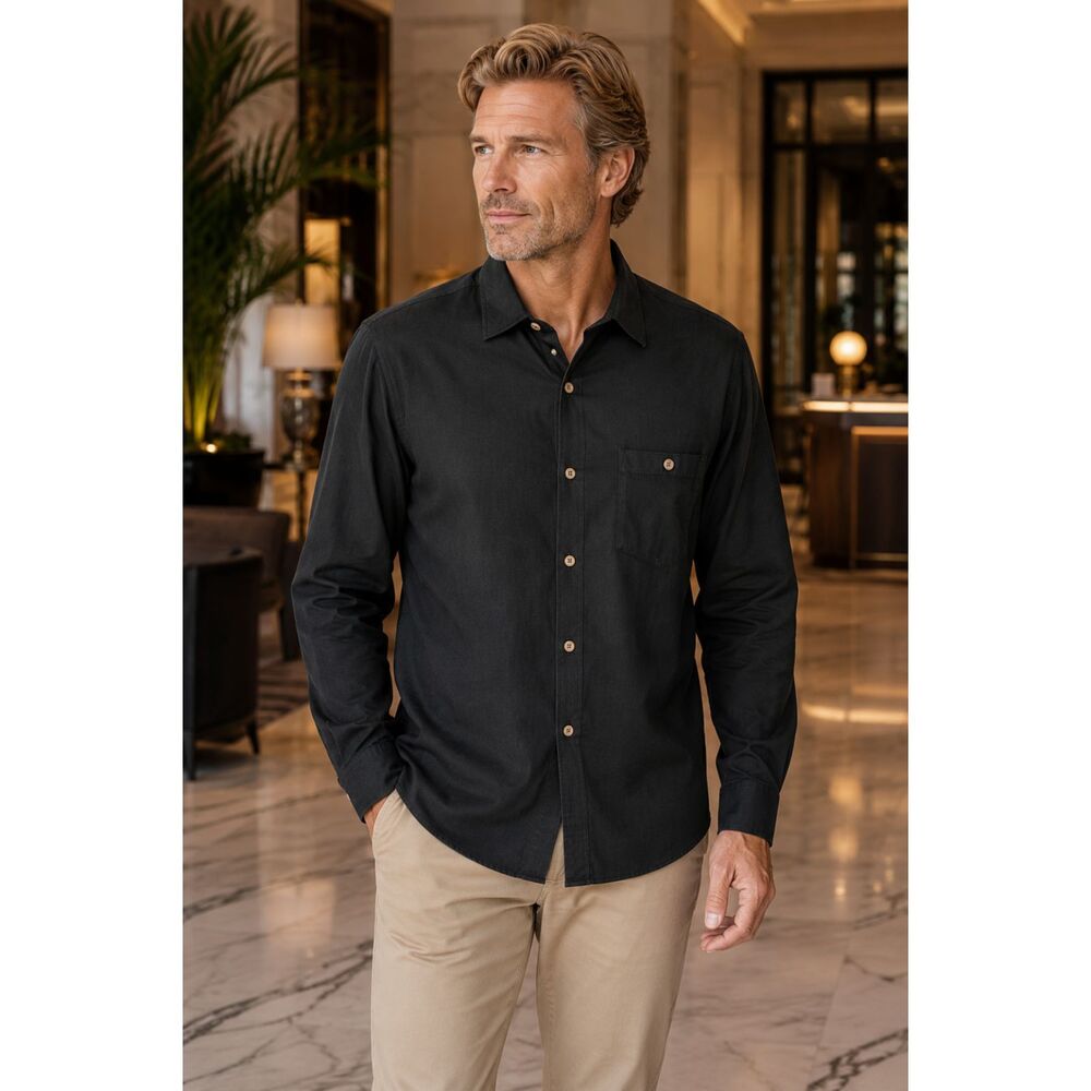 Tommy Bahama 100% Silk Button Front Shirt Black Long Sleeve Men's Small